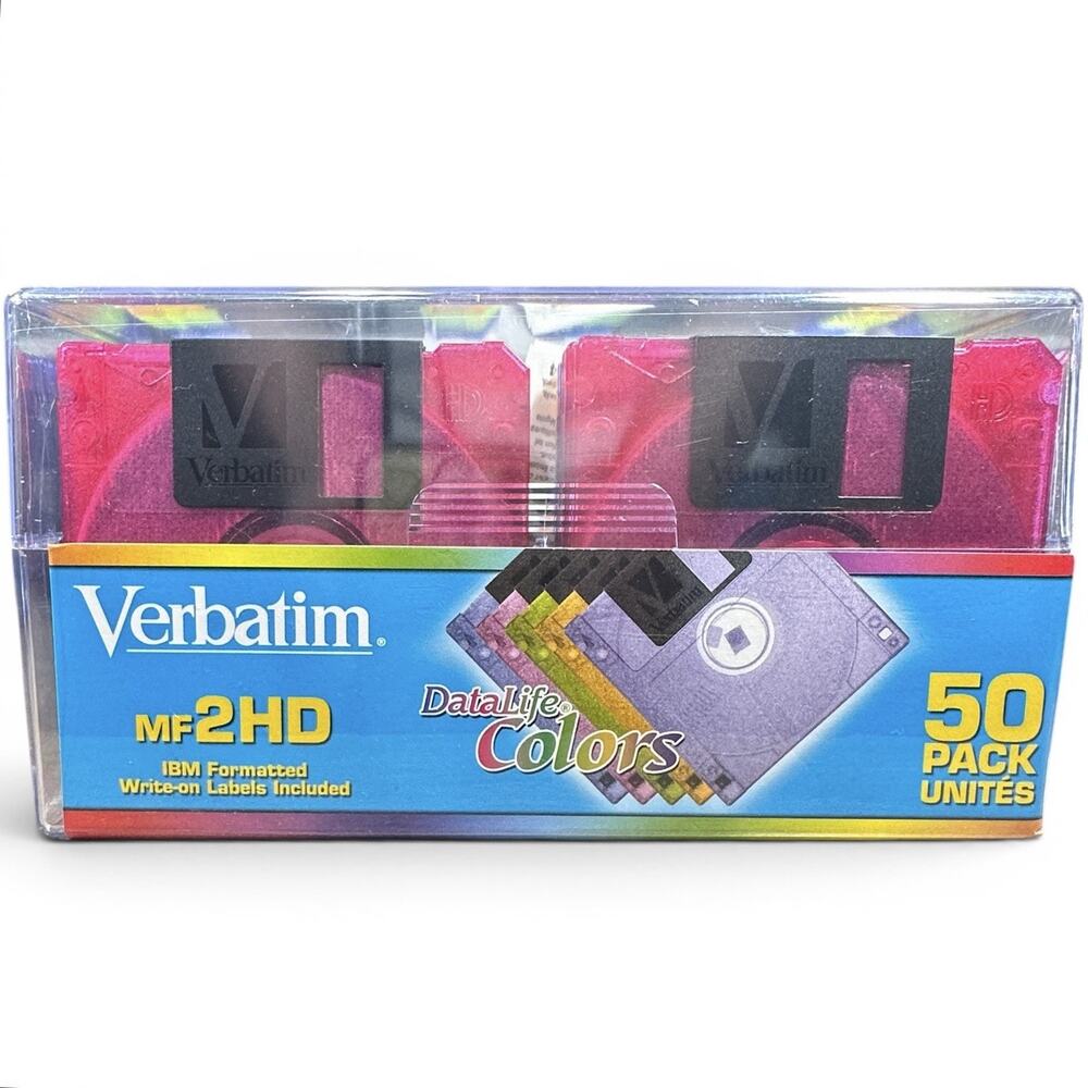 Verbatim DataLife Colors MF 2HD IBM Formatted Disks 50-Pack w/ Storage Case NEW